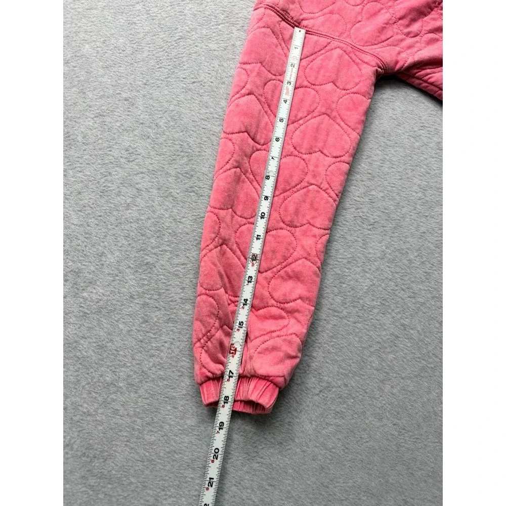 Lucky Brand Girls Pink Quilted Heart Full Zip Hoodie Jacket Clover Charm Size L